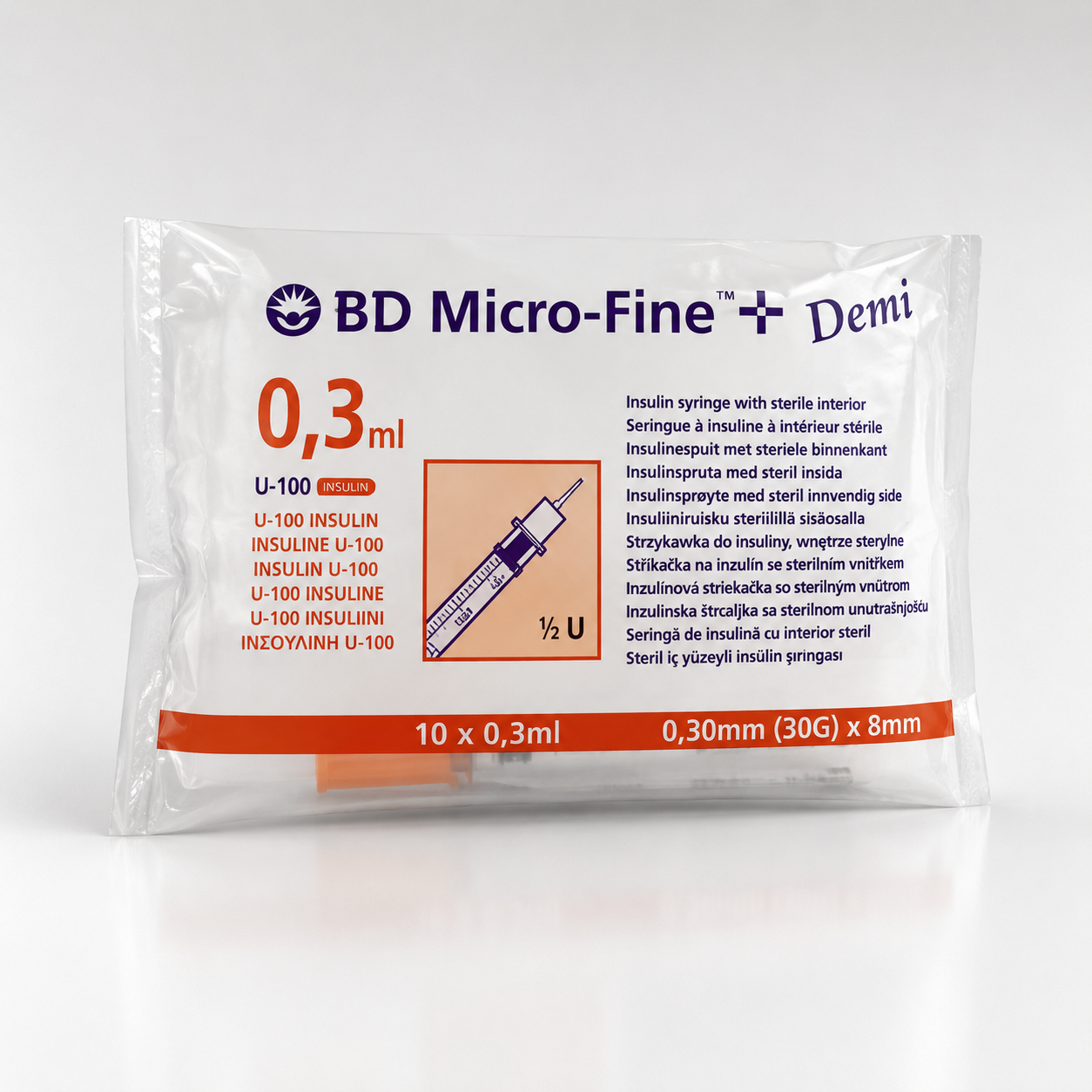 Insulin syringe 0.3 ml + needle 10x