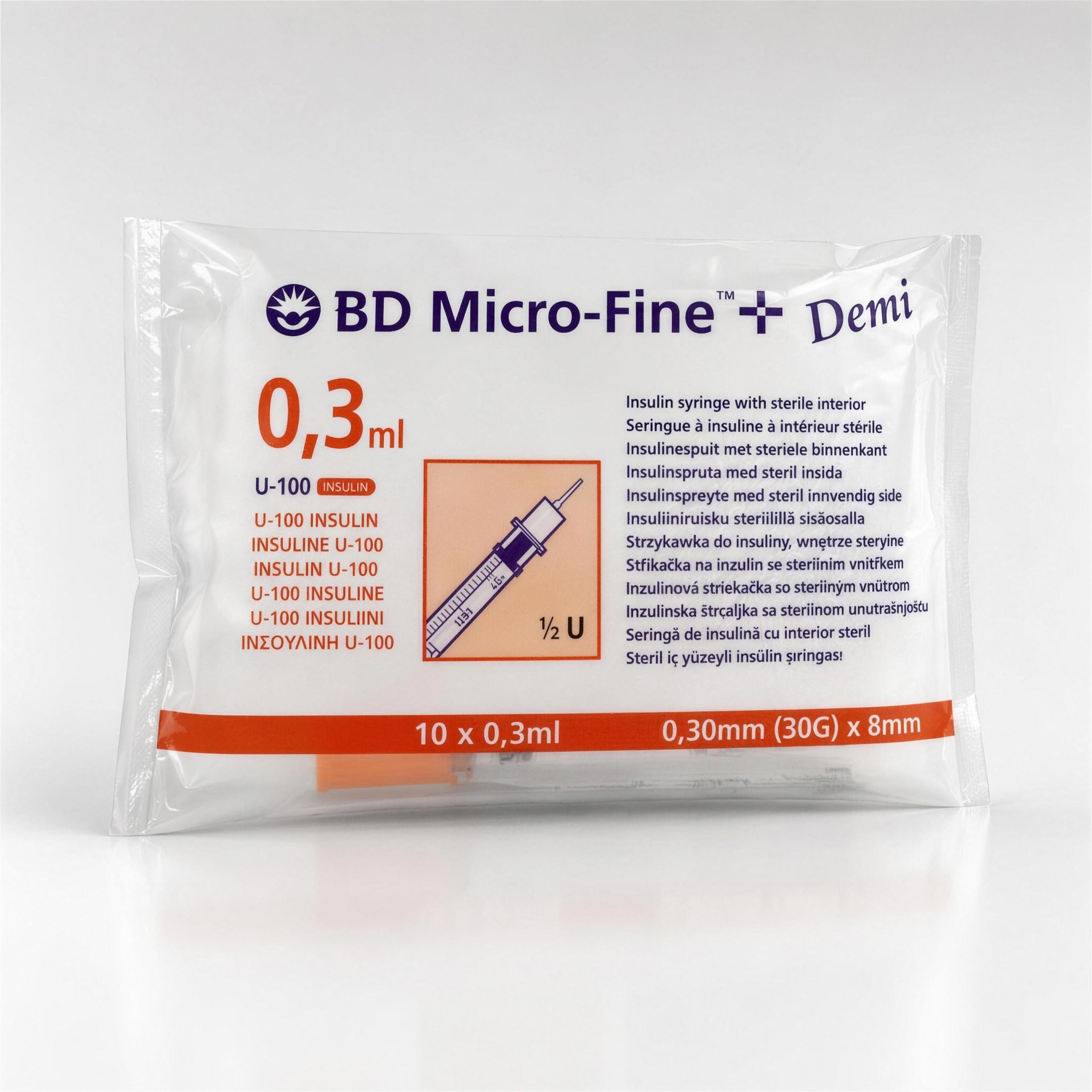 Insulin syringe 0.3 ml + needle 10x